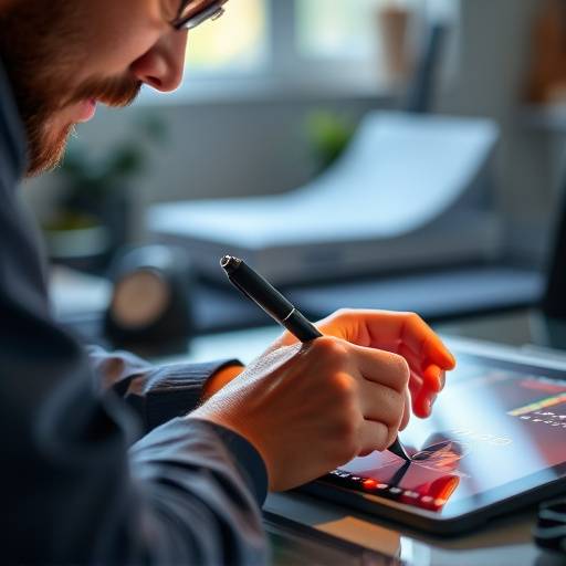 A designer using a graphic design tablet and pen.