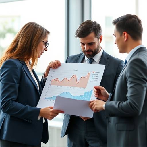 A group of business people analyzing a chart.