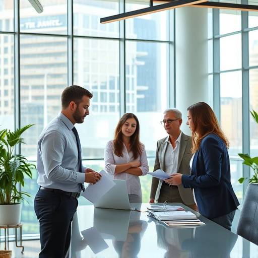 Business people collaborating on a project in a modern office.