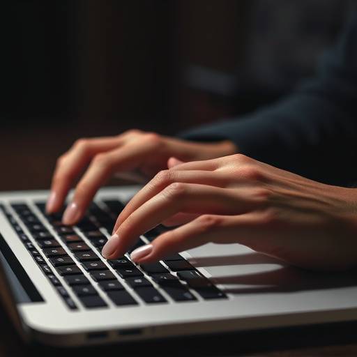 Close-up of hands typing code on a laptop.