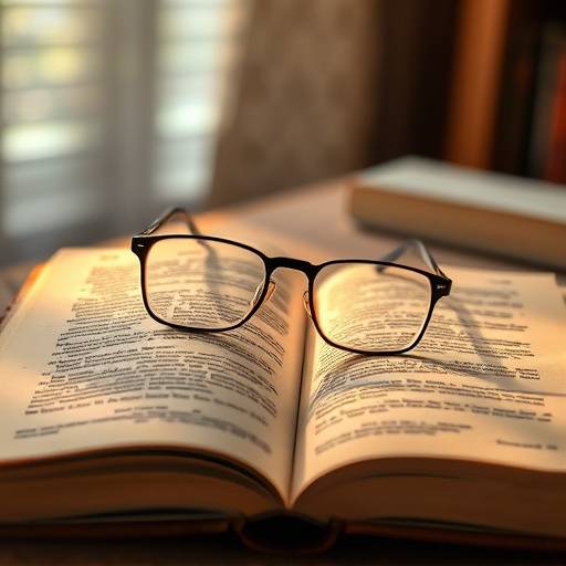 Open book with glasses on top, symbolizing learning